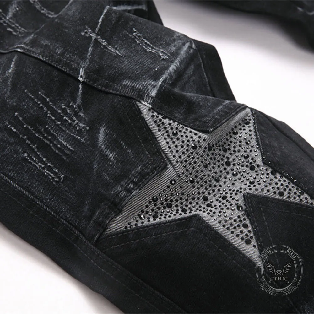 Punk-Style Slim-Fit Stretch Straight-Leg Paneled Jeans sold by GTHIC product image thumbnail 5