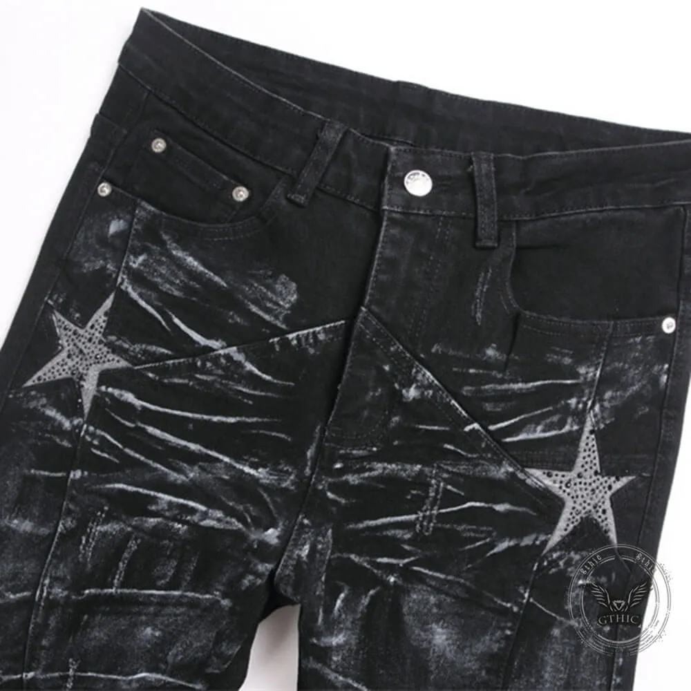 Punk-Style Slim-Fit Stretch Straight-Leg Paneled Jeans sold by GTHIC product image thumbnail 4