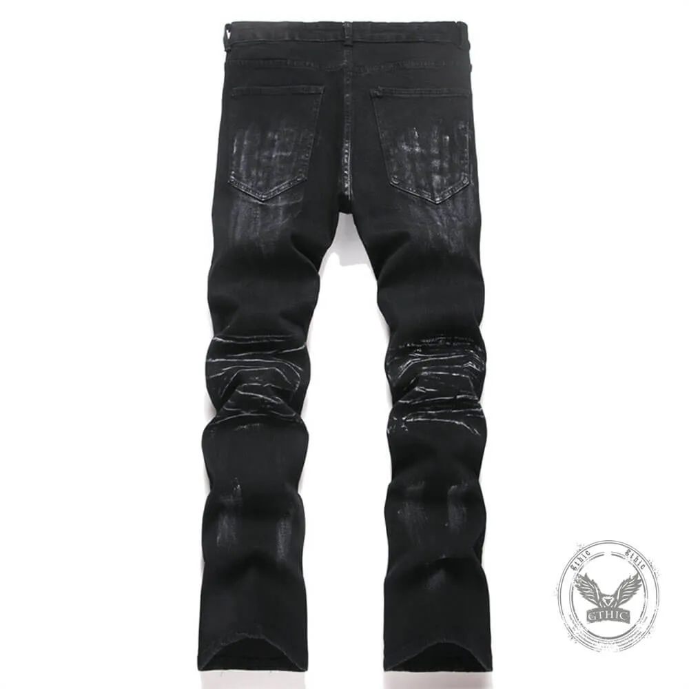 Punk-Style Slim-Fit Stretch Straight-Leg Paneled Jeans sold by GTHIC product image thumbnail 3