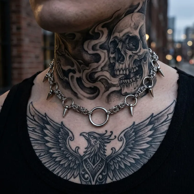 Hip-Hop Y2K Ring And Spikes Stainless Steel Choker Necklace made by GTHIC