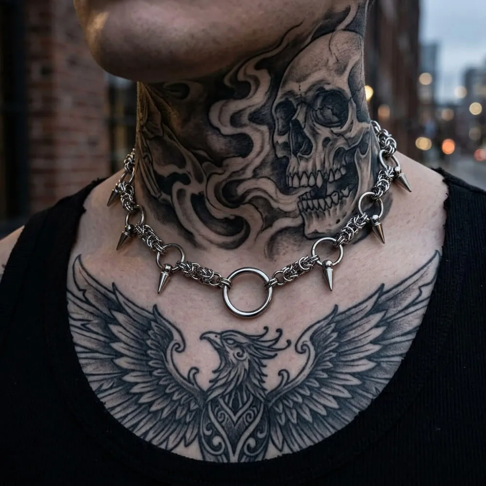 Hip-Hop Y2K Ring And Spikes Stainless Steel Choker Necklace sold by GTHIC