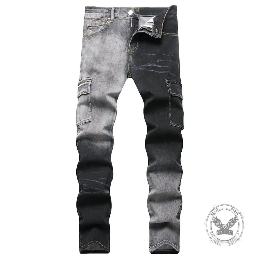 Black And Grey Color-Block Slim Straight-Leg Jeans sold by GTHIC product image thumbnail 4