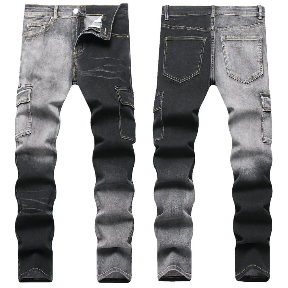 Black And Grey Color-Block Slim Straight-Leg Jeans sold by GTHIC product image thumbnail 2