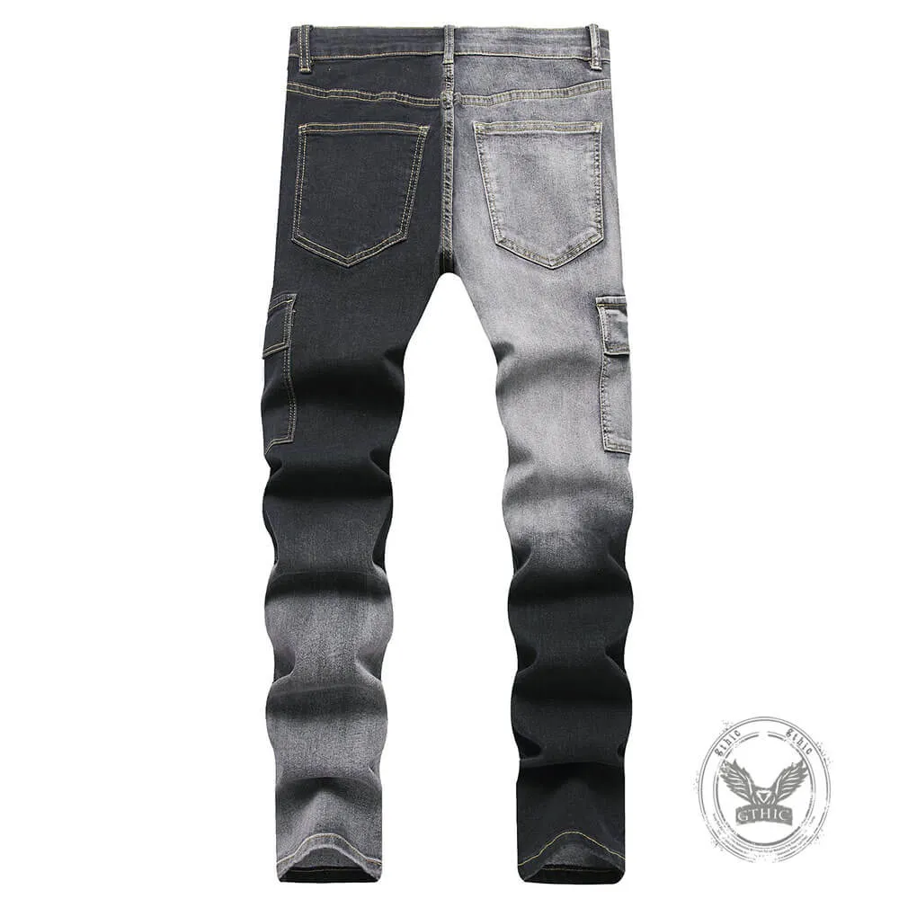 Black And Grey Color-Block Slim Straight-Leg Jeans sold by GTHIC product image thumbnail 3
