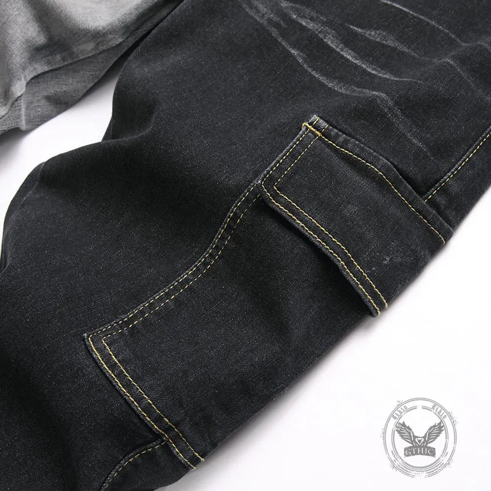 Black And Grey Color-Block Slim Straight-Leg Jeans sold by GTHIC product image thumbnail 5