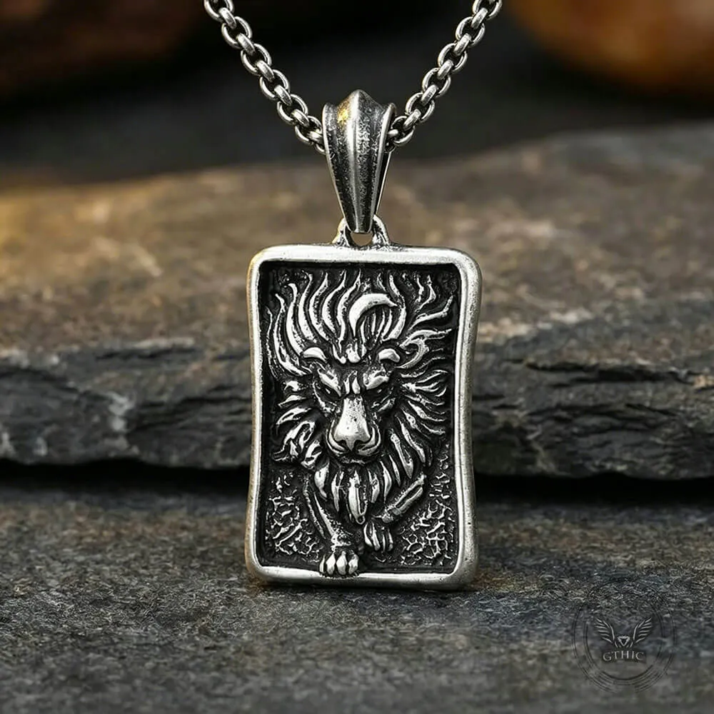 Punk Retro Lion Square Stainless Steel Animal Pendant sold by GTHIC