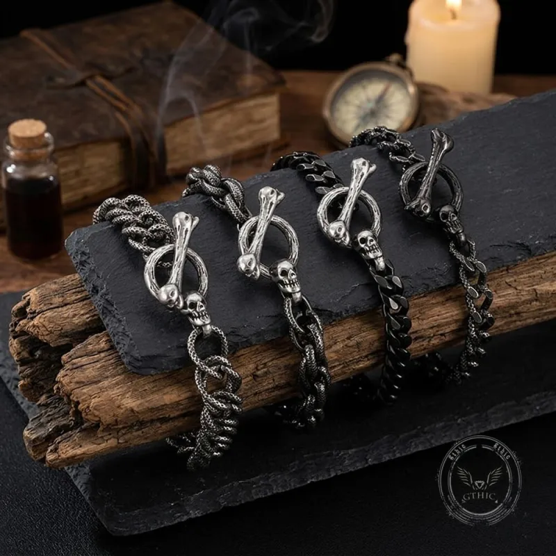 Punk Gothic Skull Bone Stainless Steel OT Buckle Bracelet made by GTHIC