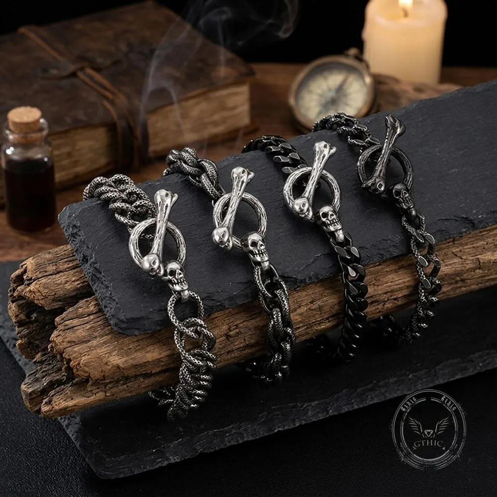 Punk Gothic Skull Bone Stainless Steel OT Buckle Bracelet sold by GTHIC
