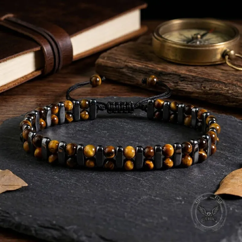 Stylish Double-Row Tiger's Eye Beaded Bracelet made by GTHIC