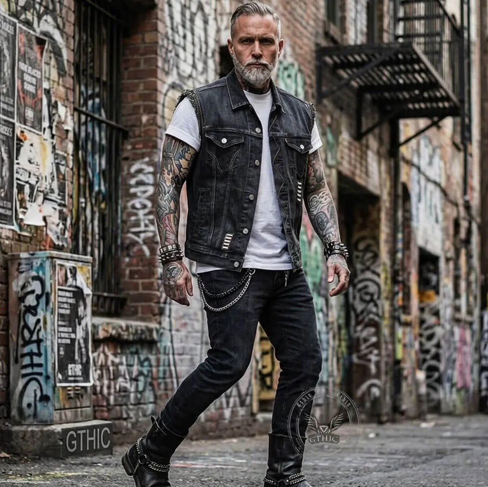 Punk Casual Ripped Lapel Collar Denim Vest sold by GTHIC