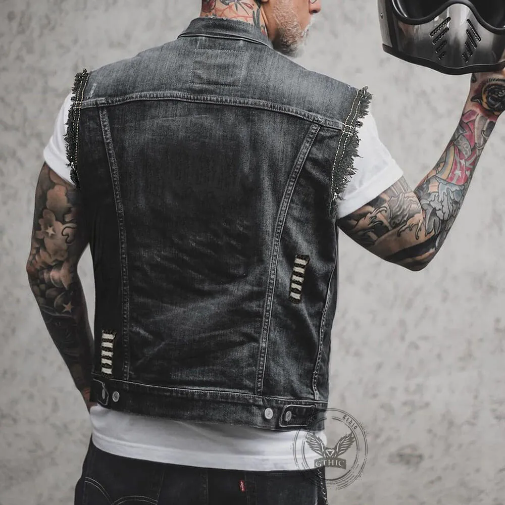 Punk Casual Ripped Lapel Collar Denim Vest sold by GTHIC product image thumbnail 3