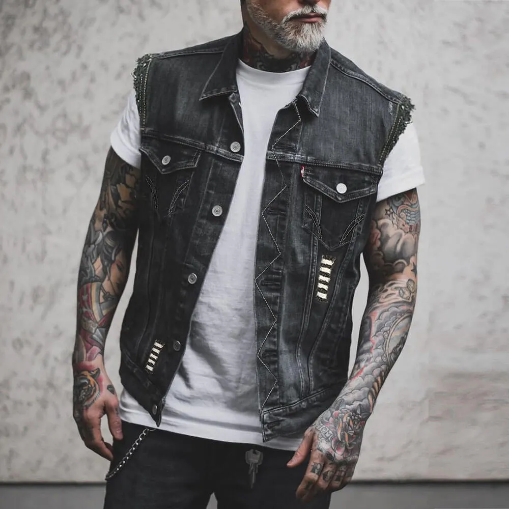 Punk Casual Ripped Lapel Collar Denim Vest sold by GTHIC product image thumbnail 2