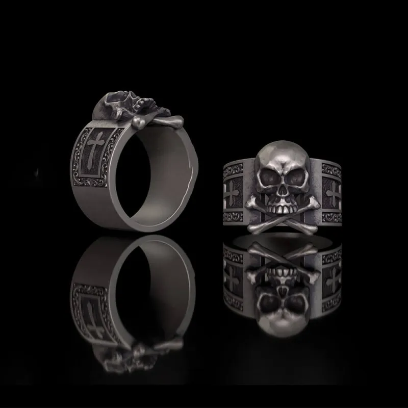 Gothic Skull Bone Cross Sterling Silver Ring made by GTHIC