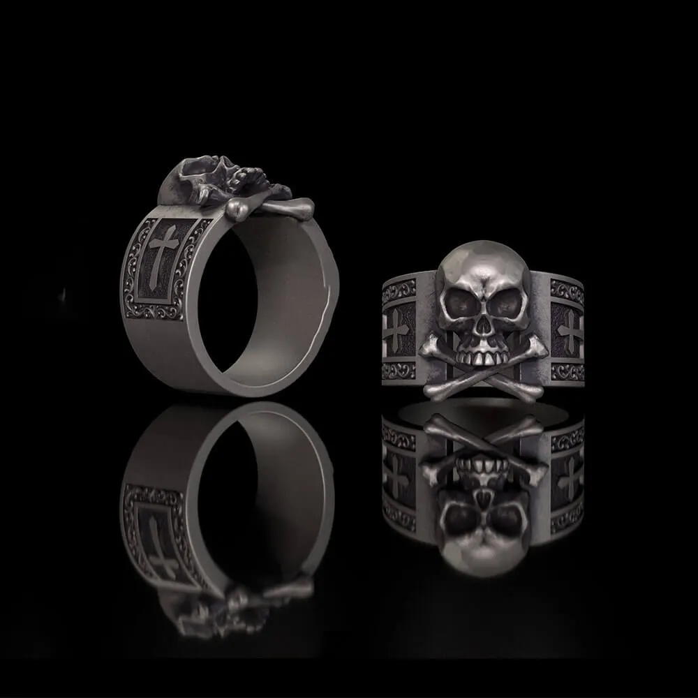 Gothic Skull Bone Cross Sterling Silver Ring sold by GTHIC