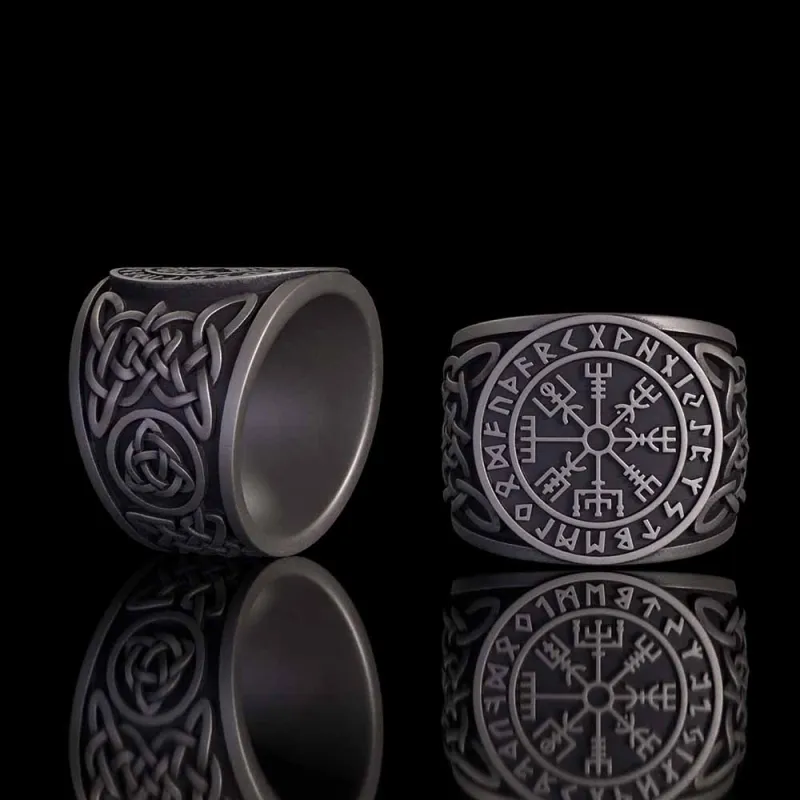 Viking Runes Compass Celtic Knot Sterling Silver Ring made by GTHIC