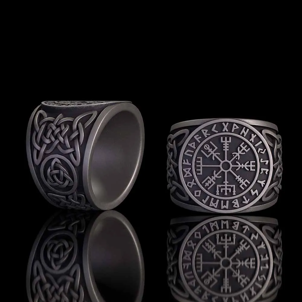 Viking Runes Compass Celtic Knot Sterling Silver Ring sold by GTHIC