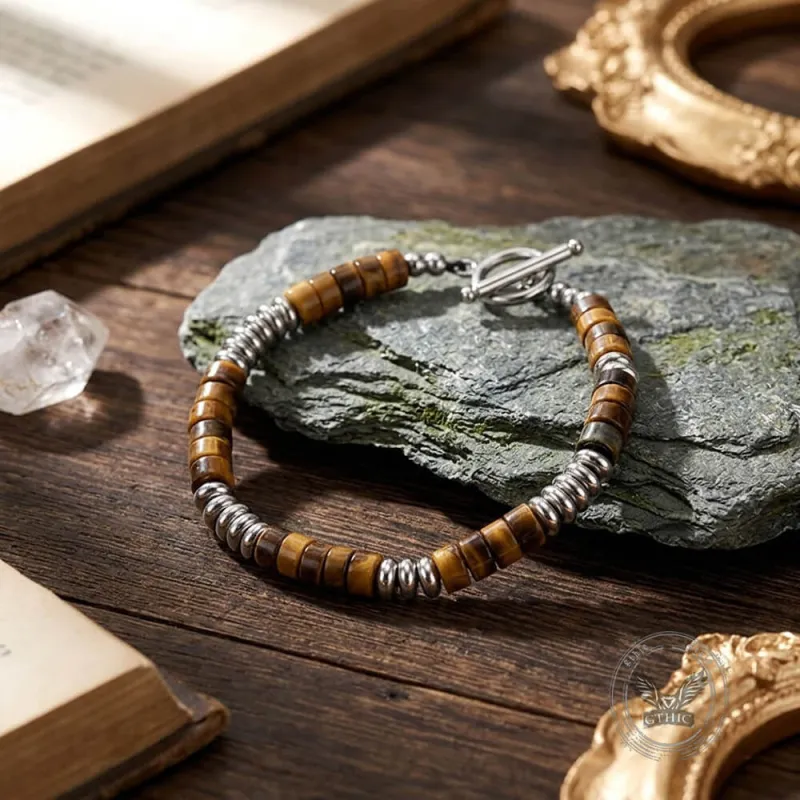 Stylish Tiger's Eye Stone Alloy OT Buckle Beaded Bracelet made by GTHIC
