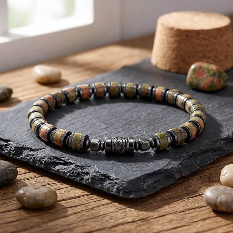 Bohemian Natural Stone Alloy Spacer Elastic Bead Bracelet made by GTHIC