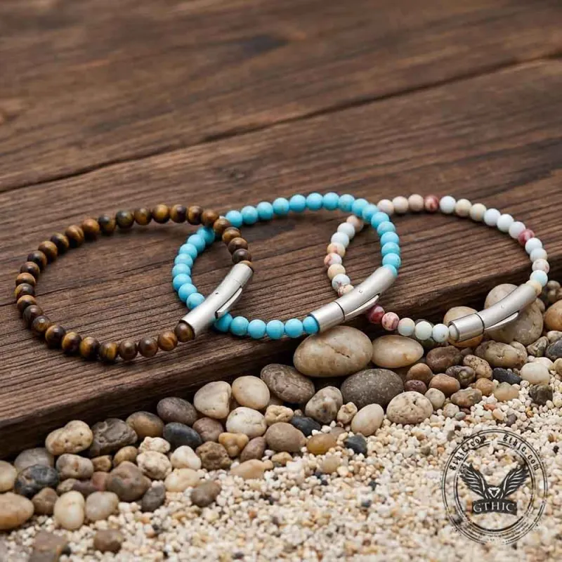 Retro Natural Stone Stainless Steel Snap-Button Bracelet made by GTHIC