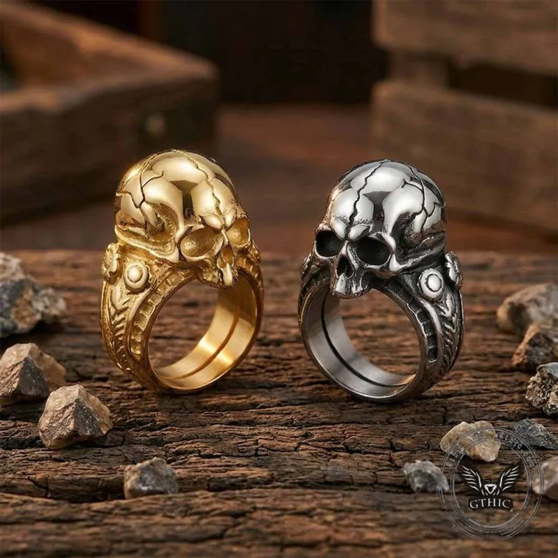 Gothic Cracked Skull Head Stainless Steel Ring made by GTHIC