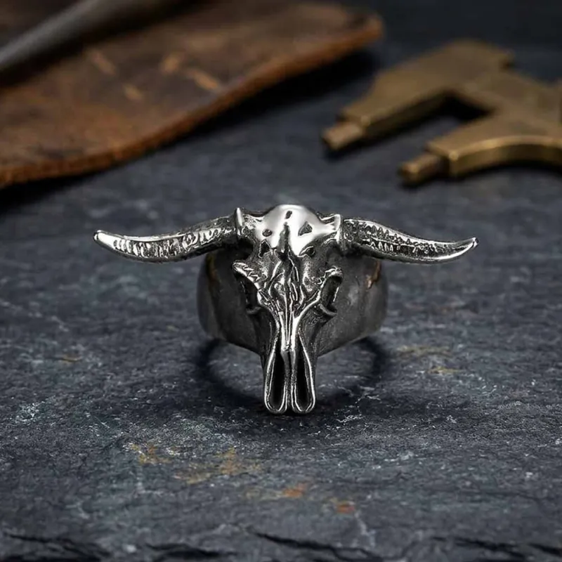 Vintage Ram Horn Skull Stainless Steel Ring made by GTHIC