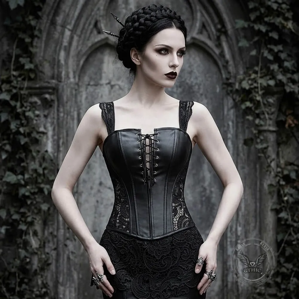 Gothic Lace Hem PU Leather Cutout Corset sold by GTHIC