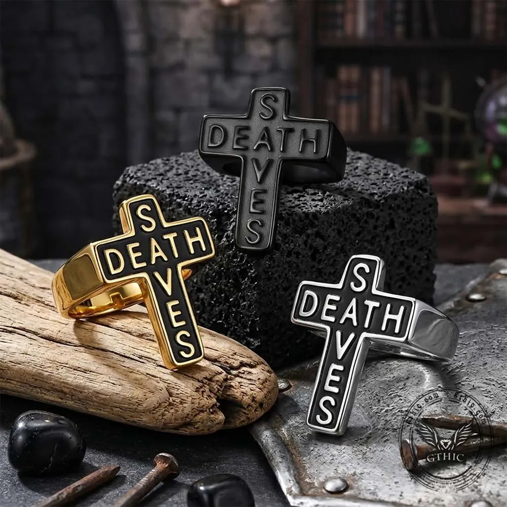 Gothic Death Saves Cross Stainless Steel Ring sold by GTHIC