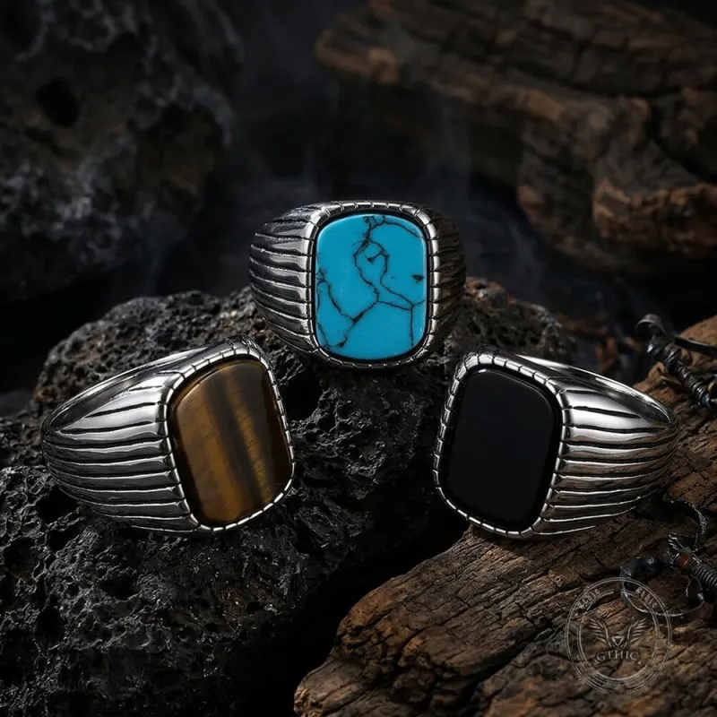 Vintage-Style Turquoise Stainless Steel Striped Ring made by GTHIC