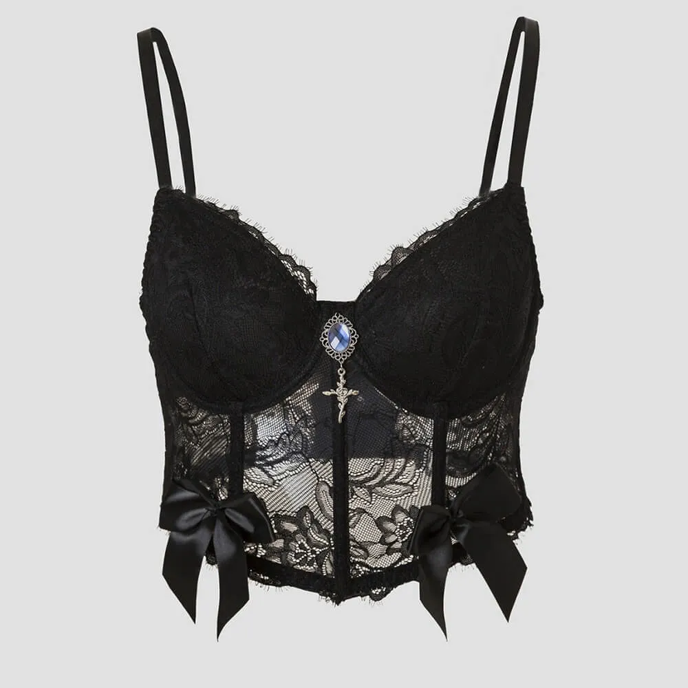 Gem-Embellished Sheer Lace Corset Crop Top sold by GTHIC product image thumbnail 3