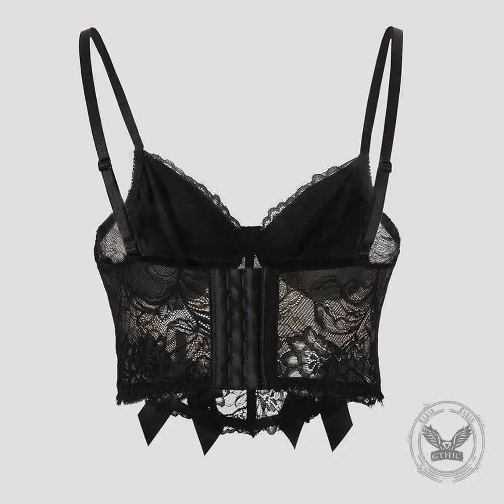 Gem-Embellished Sheer Lace Corset Crop Top sold by GTHIC product image thumbnail 4