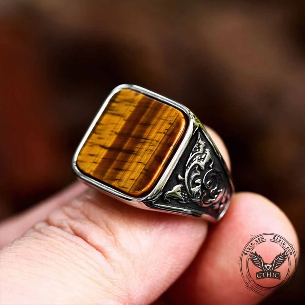 Vintage Wood Grain Gemstone Stainless Steel Ring sold by GTHIC product image thumbnail 3