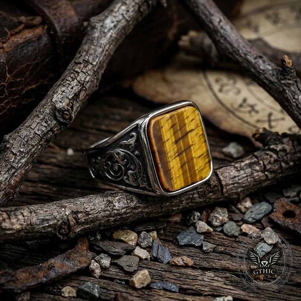Vintage Wood Grain Gemstone Stainless Steel Ring sold by GTHIC product image thumbnail 4