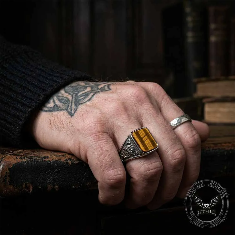 Vintage Wood Grain Gemstone Stainless Steel Ring sold by GTHIC product image thumbnail 2