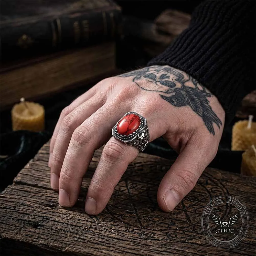 Vintage Turquoise Skull Stainless Steel Biker Ring sold by GTHIC product image thumbnail 3