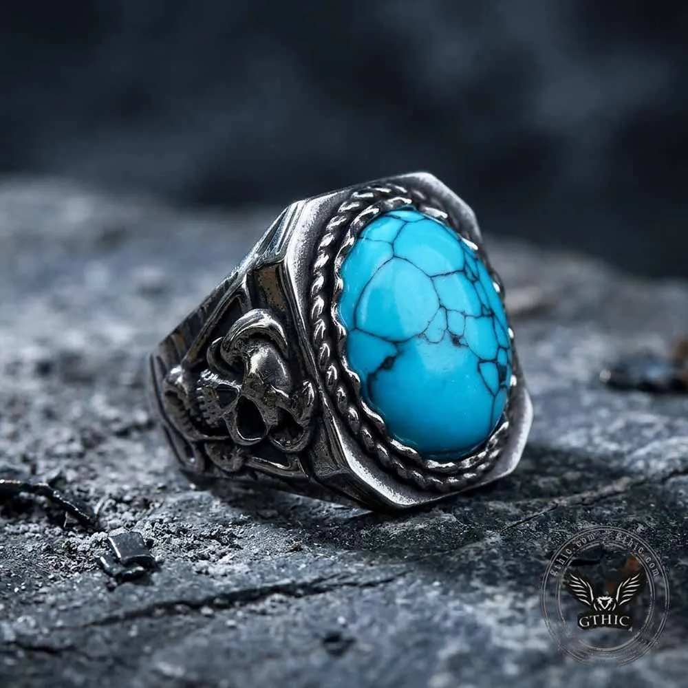 Vintage Turquoise Skull Stainless Steel Biker Ring sold by GTHIC product image thumbnail 4