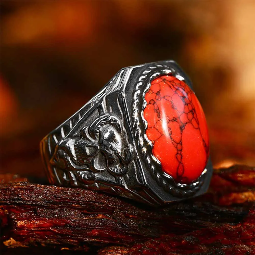Vintage Turquoise Skull Stainless Steel Biker Ring sold by GTHIC product image thumbnail 5