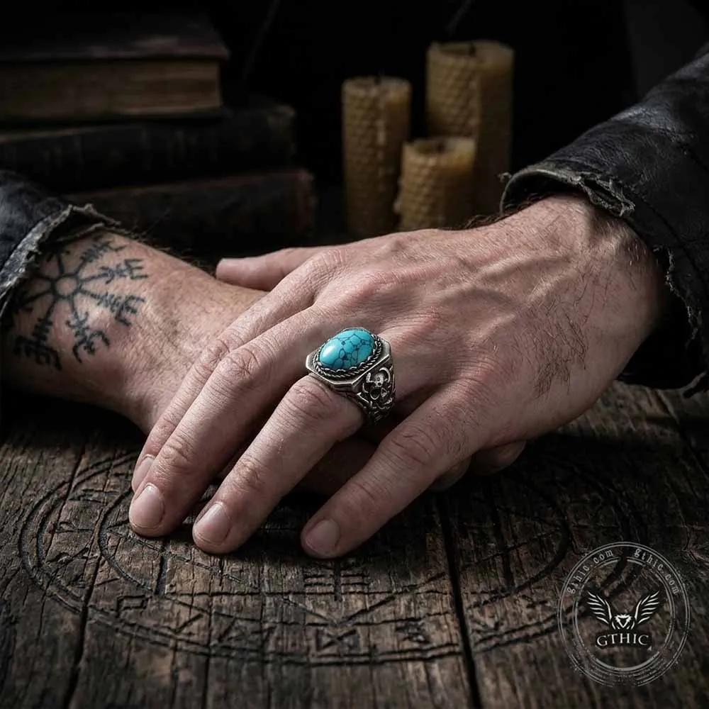 Vintage Turquoise Skull Stainless Steel Biker Ring sold by GTHIC product image thumbnail 2