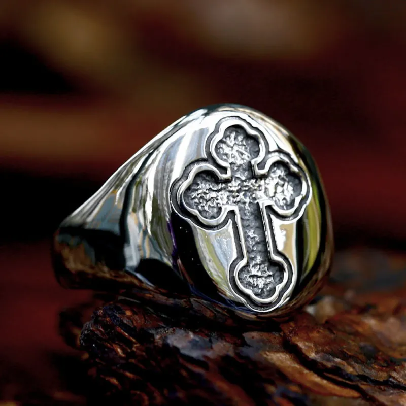 Vintage Shield Cross Stainless Steel Signet Ring made by GTHIC