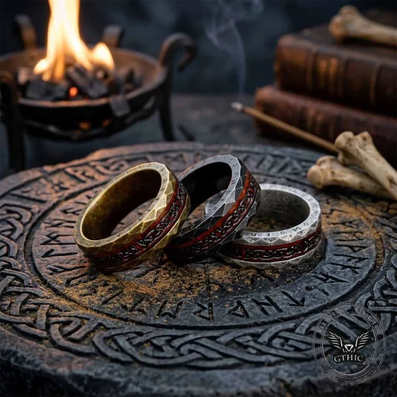 Viking Rune Celtic Knot Wood Inlay Stainless Steel Ring made by GTHIC