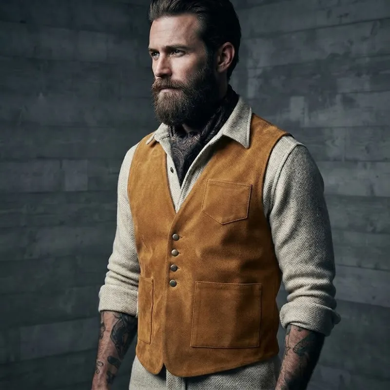 Vintage-Style Slim-Fit Faux Suede V-Neck Vest made by GTHIC