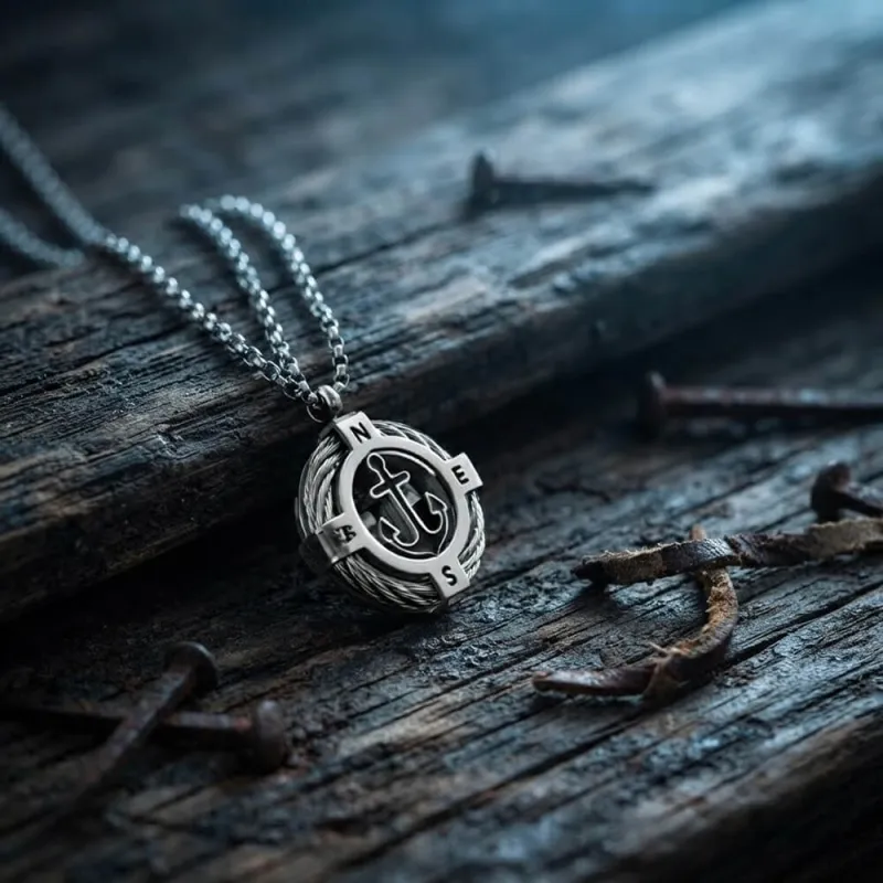 Stylish Rotating Anchor Stainless Steel Compass Pendant made by GTHIC