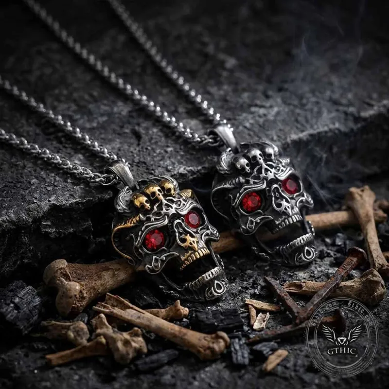 Punk Red Eye Skull Head Stainless Steel Pendant made by GTHIC