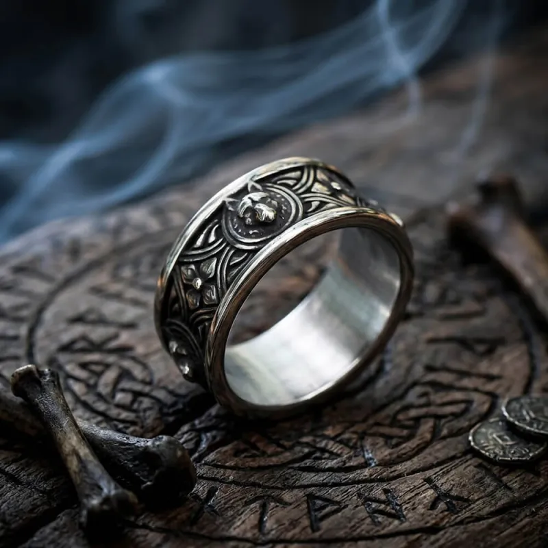 Nordic Retro Wolf Head Totem Stainless Steel Ring made by GTHIC