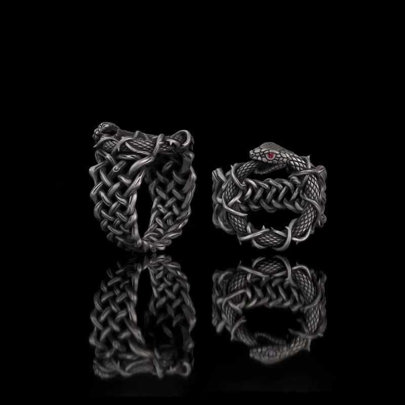 Gothic Thorn Gem Ouroboros Sterling Silver Ring made by GTHIC