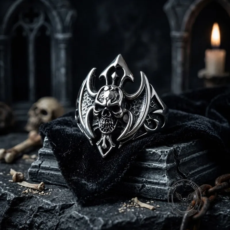 Punk Bat Skull Stainless Steel Gothic Ring made by GTHIC