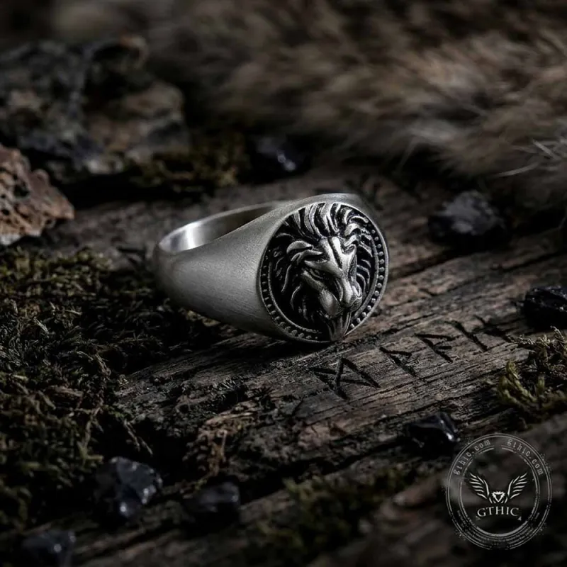 Biker Style Distressed Lion Head Stainless Steel Ring made by GTHIC