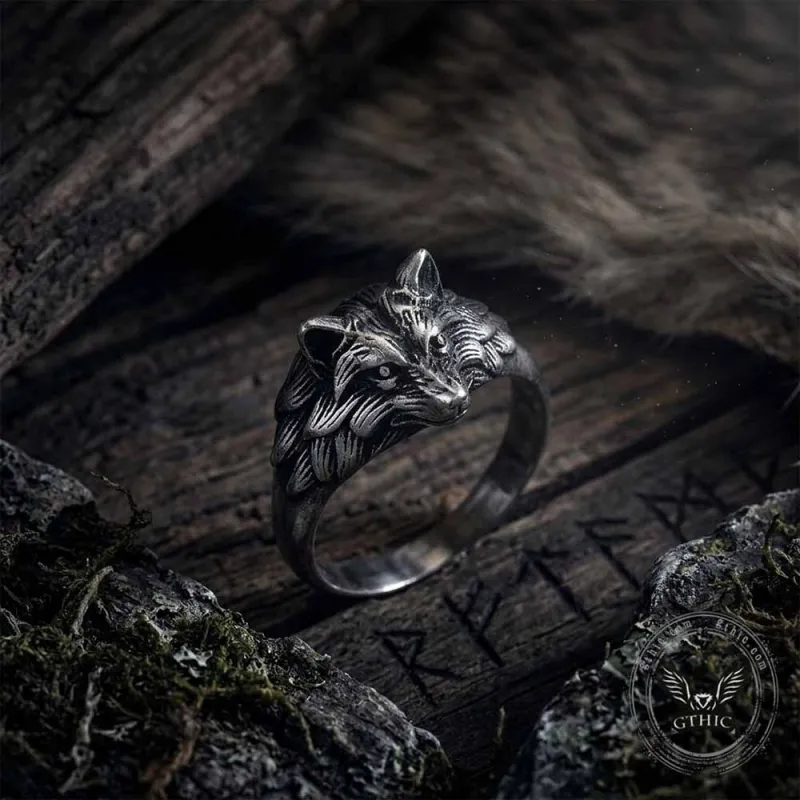Vintage Embossed Wolf Head Stainless Steel Ring made by GTHIC