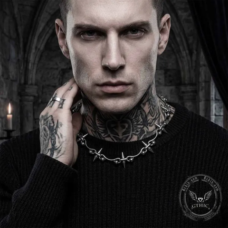 Hip-Hop Studded Spike Stainless Steel Clavicle Necklace made by GTHIC