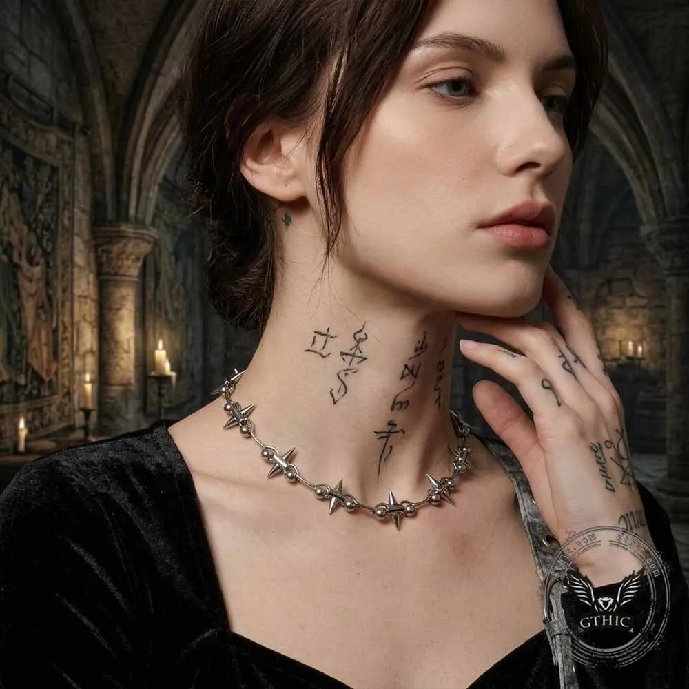 Hip-Hop Studded Spike Stainless Steel Clavicle Necklace sold by GTHIC product image thumbnail 2