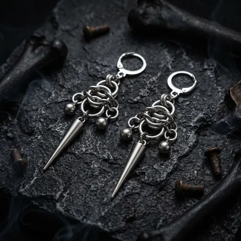 Gothic Punk Spiked Stainless Steel Drop Earrings made by GTHIC